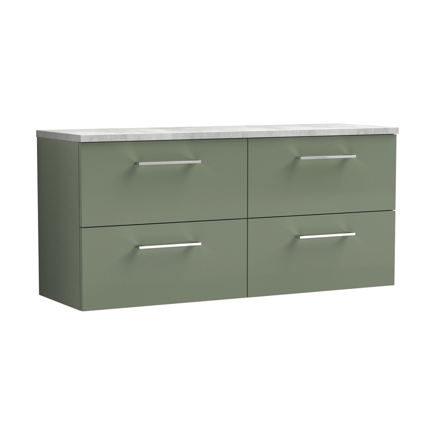[BFLE824LBG2] Balterley Level 1200mm Wall Hung 4 Drawer Vanity Unit with Laminate Worktop for Modern Bathroom Storage - Satin Green - Cutout