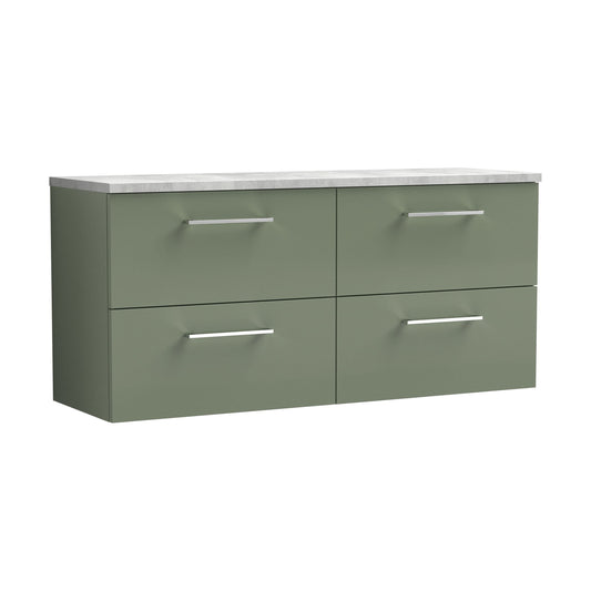 [BFLE824LBG2] Balterley Level 1200mm Wall Hung 4 Drawer Vanity Unit with Laminate Worktop for Modern Bathroom Storage - Satin Green - Cutout