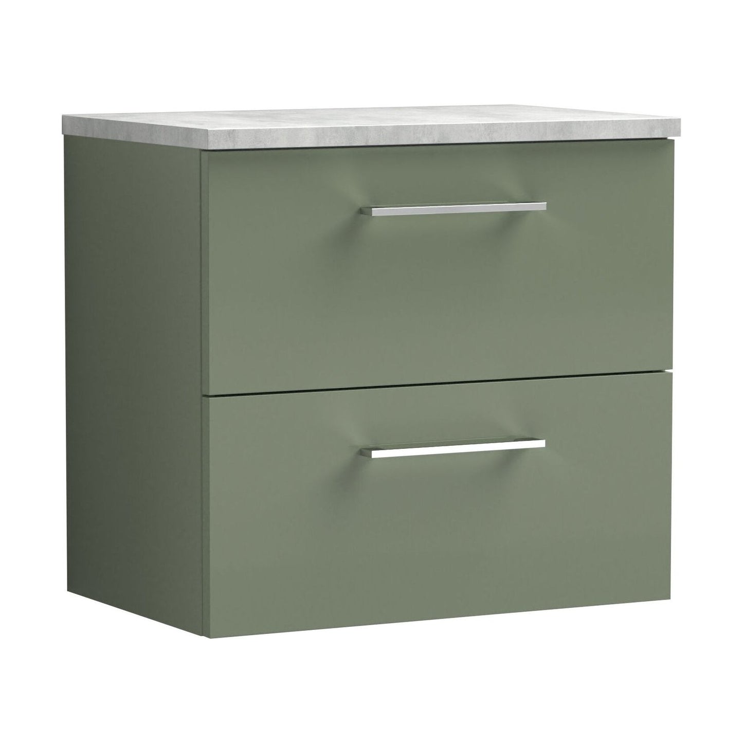 [BFLE824LBG] Balterley Level 600mm Wall Hung 2 Drawer Vanity Unit with Laminate Worktop for Modern Bathroom Storage - Satin Green - Cutout