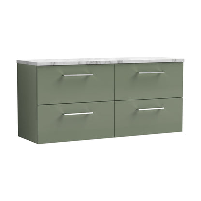[BFLE824LCM2] Balterley Level 1200mm Wall Hung 4 Drawer Vanity Unit & Laminate Worktop for Modern Bathroom Storage - Satin Green - Cutout
