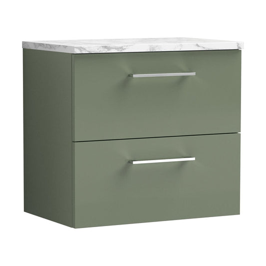 [BFLE824LCM] Balterley Level 600mm Wall Hung 2 Drawer Vanity Unit & Laminate Worktop for Modern Bathroom Storage - Satin Green - Cutout