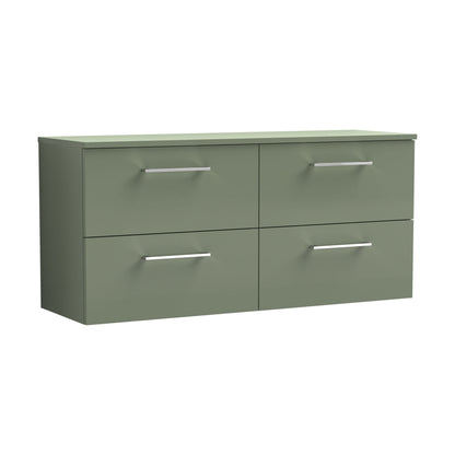 [BFLE824W2] Balterley Level Modern Bathroom 4 Soft Close Drawer Wall Hung Vanity Unit with Worktop, Satin Green, 1200 mm - Cutout