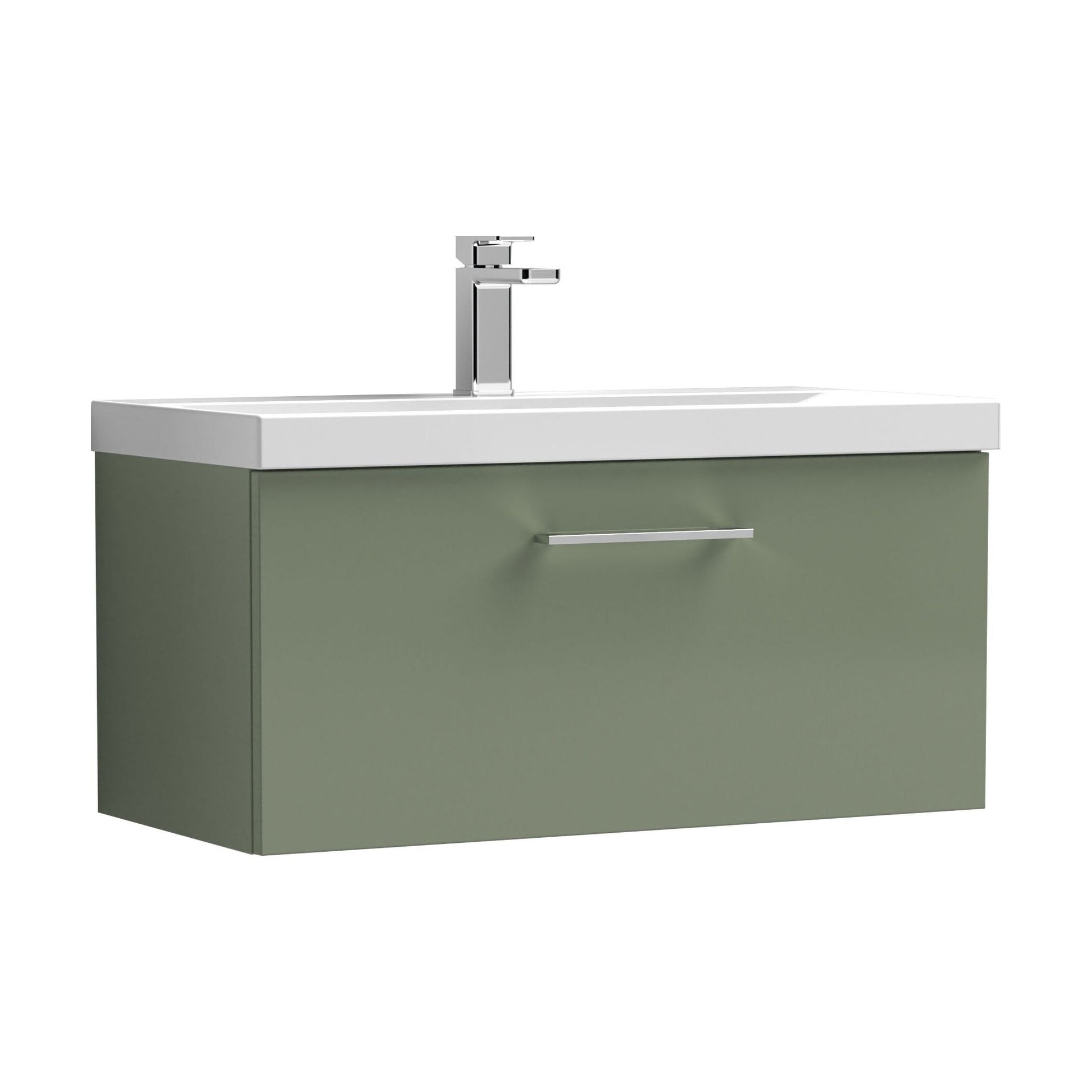 [BFLE825A] Bramshall Wall Hung 1 Drawer Vanity Unit with Mid-Edge Ceramic Basin - Choice of Colour, Handle Finish and Size - Cutout