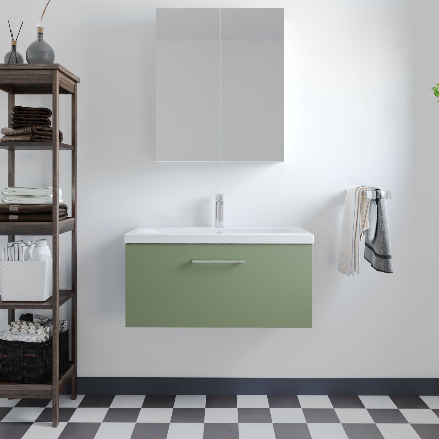 [BFLE825A] Bramshall Wall Hung 1 Drawer Vanity Unit with Mid-Edge Ceramic Basin - Choice of Colour, Handle Finish and Size - Lifestyle 1