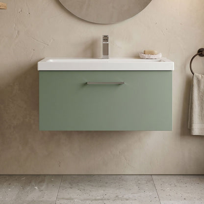 [BFLE825A] Bramshall Wall Hung 1 Drawer Vanity Unit with Mid-Edge Ceramic Basin - Choice of Colour, Handle Finish and Size - Silo
