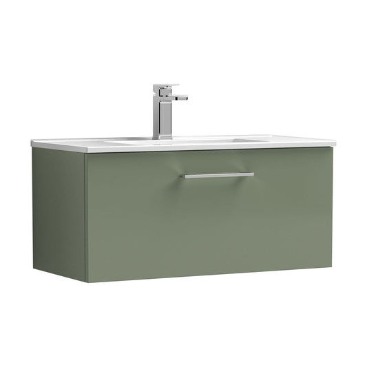 [BFLE825B] Balterley  Contemporary Bathroom 1 Soft Close Drawer & Minimalist Wall Hung Vanity Unit Basin, Satin Green, 800mm - Cutout