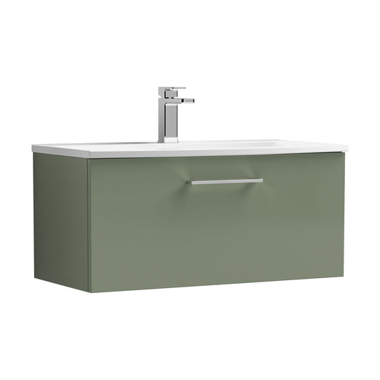 [BFLE825G] Balterley  Modern Bathroom 1 Soft Close Drawer Wall Hung Vanity Unit & Curved Basin, Satin Green, 800mm - Cutout