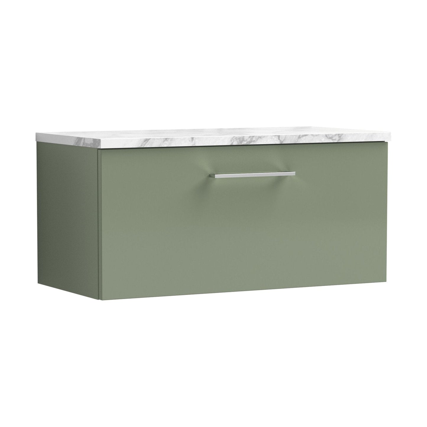 [BFLE825LCM] Balterley Level 800mm Wall Hung Single Drawer Vanity Unit with Laminate Worktop for Modern Bathroom Storage - Satin Green - Cutout