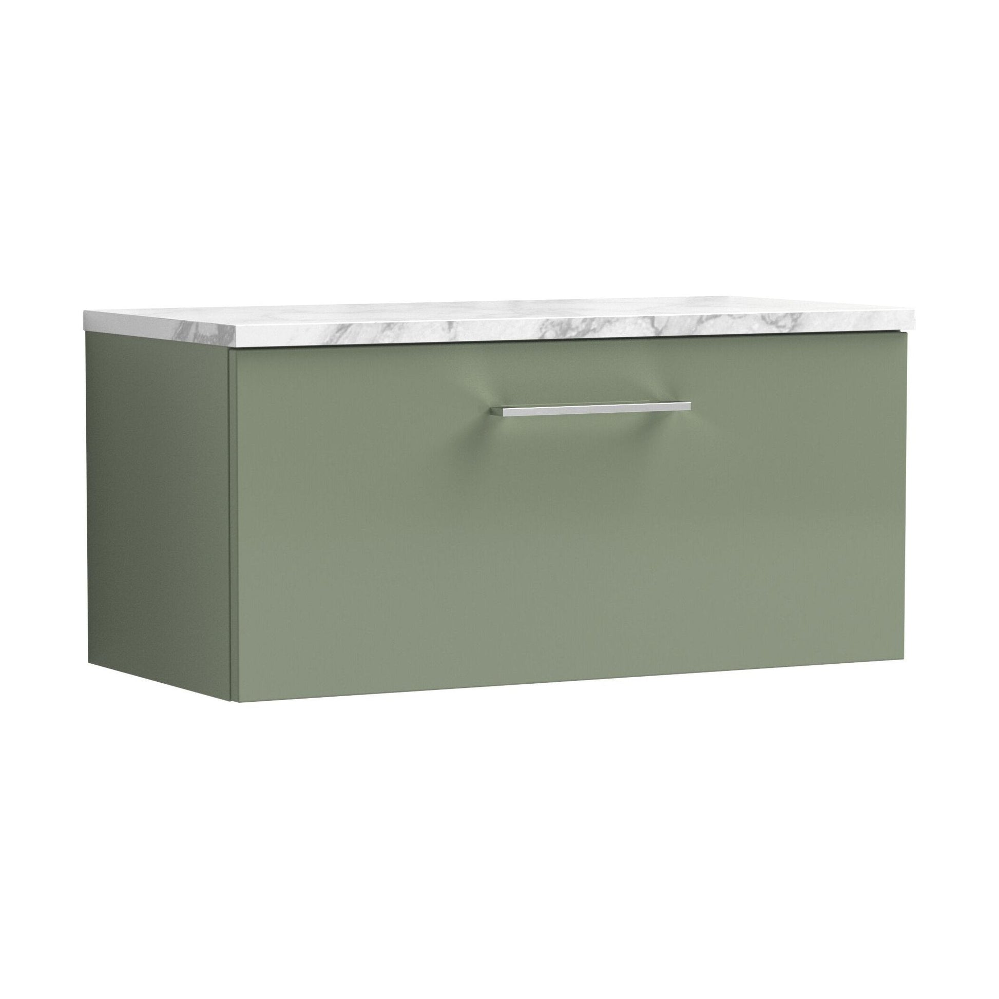 [BFLE825LCM] Balterley Level 800mm Wall Hung Single Drawer Vanity Unit with Laminate Worktop for Modern Bathroom Storage - Satin Green - Cutout