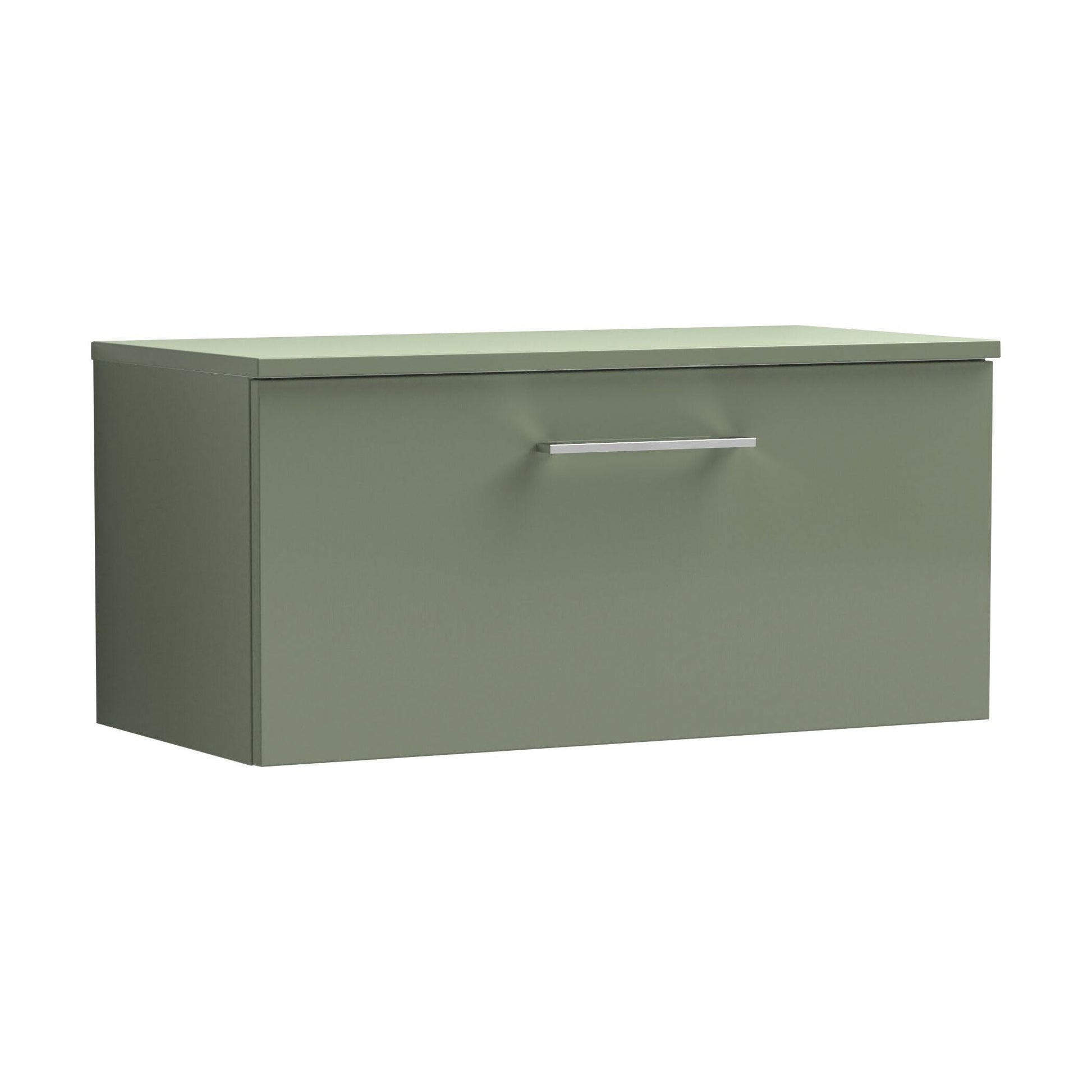 [BFLE825W] Balterley Level Modern Bathroom 800mm Wall Hung 1-Soft Close Drawer Vanity Unit with Worktop, 805 x 377 x 390mm, Satin Green - Cutout