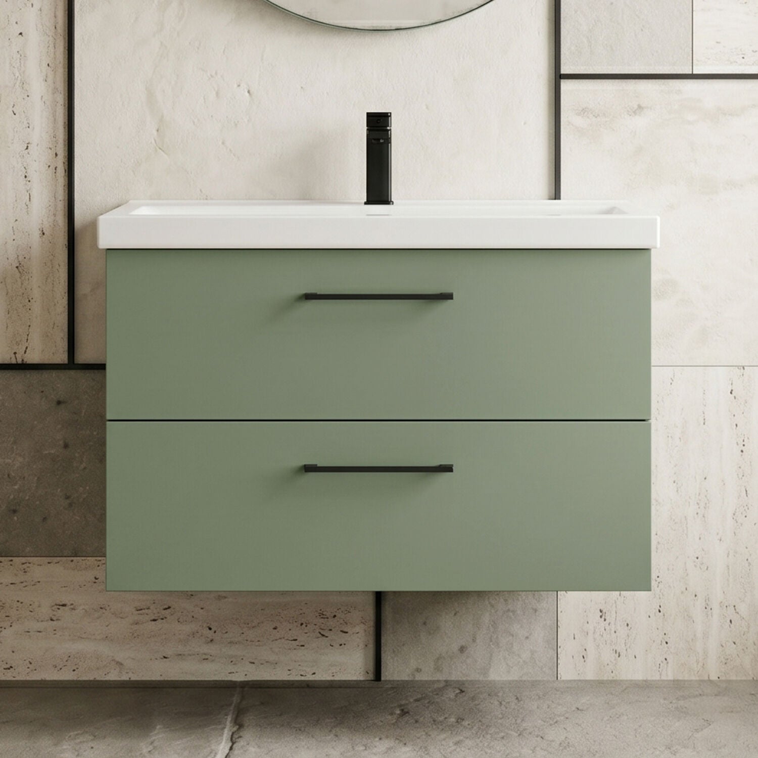 [BFLE826AH018] Bramshall Wall Hung 2 Drawer Vanity Unit with Mid-Edge Ceramic Basin - Choice of Colour, Handle Finish and Size - Silo