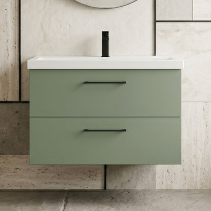[BFLE826AH018] Bramshall Wall Hung 2 Drawer Vanity Unit with Mid-Edge Ceramic Basin - Choice of Colour, Handle Finish and Size - Silo