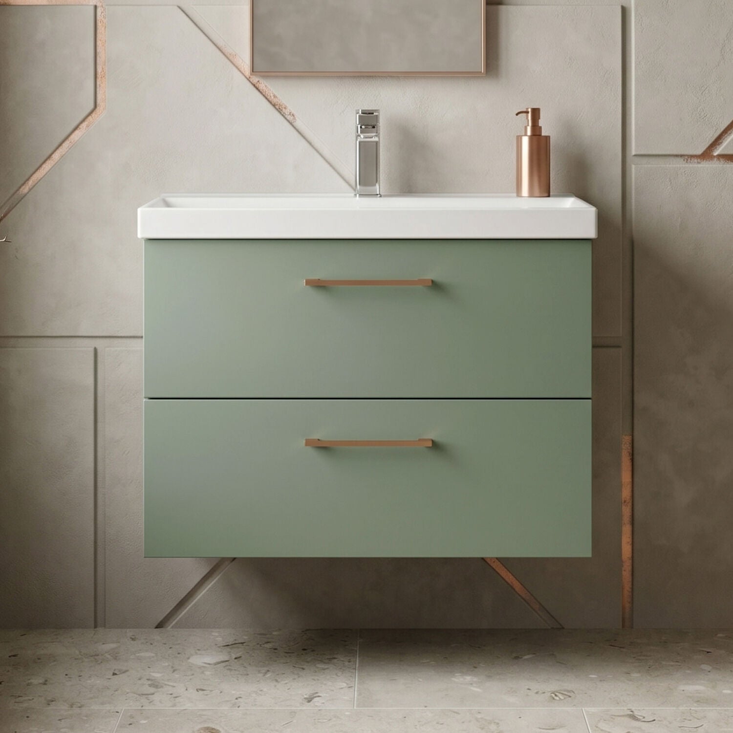 [BFLE826AH019] Bramshall Wall Hung 2 Drawer Vanity Unit with Mid-Edge Ceramic Basin - Choice of Colour, Handle Finish and Size - Silo
