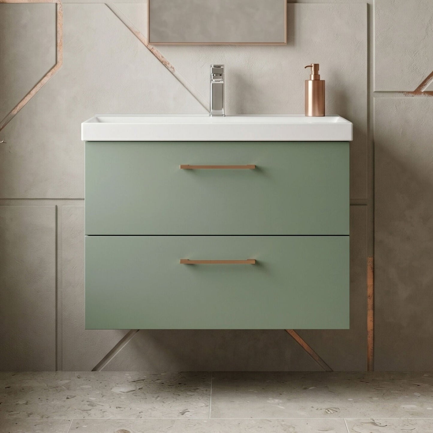 [BFLE826AH019] Bramshall Wall Hung 2 Drawer Vanity Unit with Mid-Edge Ceramic Basin - Choice of Colour, Handle Finish and Size - Silo