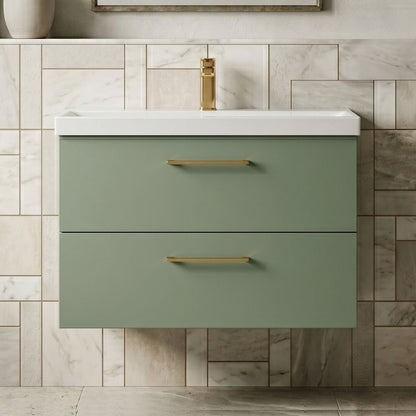 [BFLE826AH1516] Bramshall Wall Hung 2 Drawer Vanity Unit with Mid-Edge Ceramic Basin - Choice of Colour, Handle Finish and Size - Silo