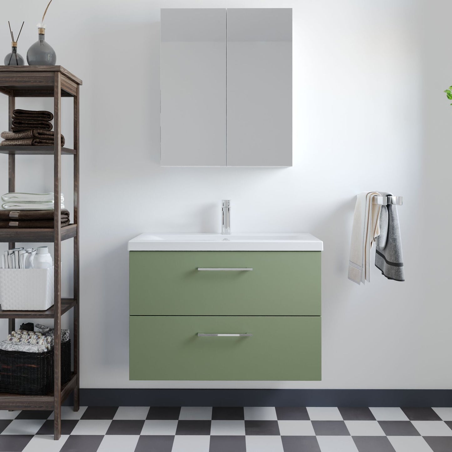 [BFLE826A] Bramshall Wall Hung 2 Drawer Vanity Unit with Mid-Edge Ceramic Basin - Choice of Colour, Handle Finish and Size - Lifestyle 1