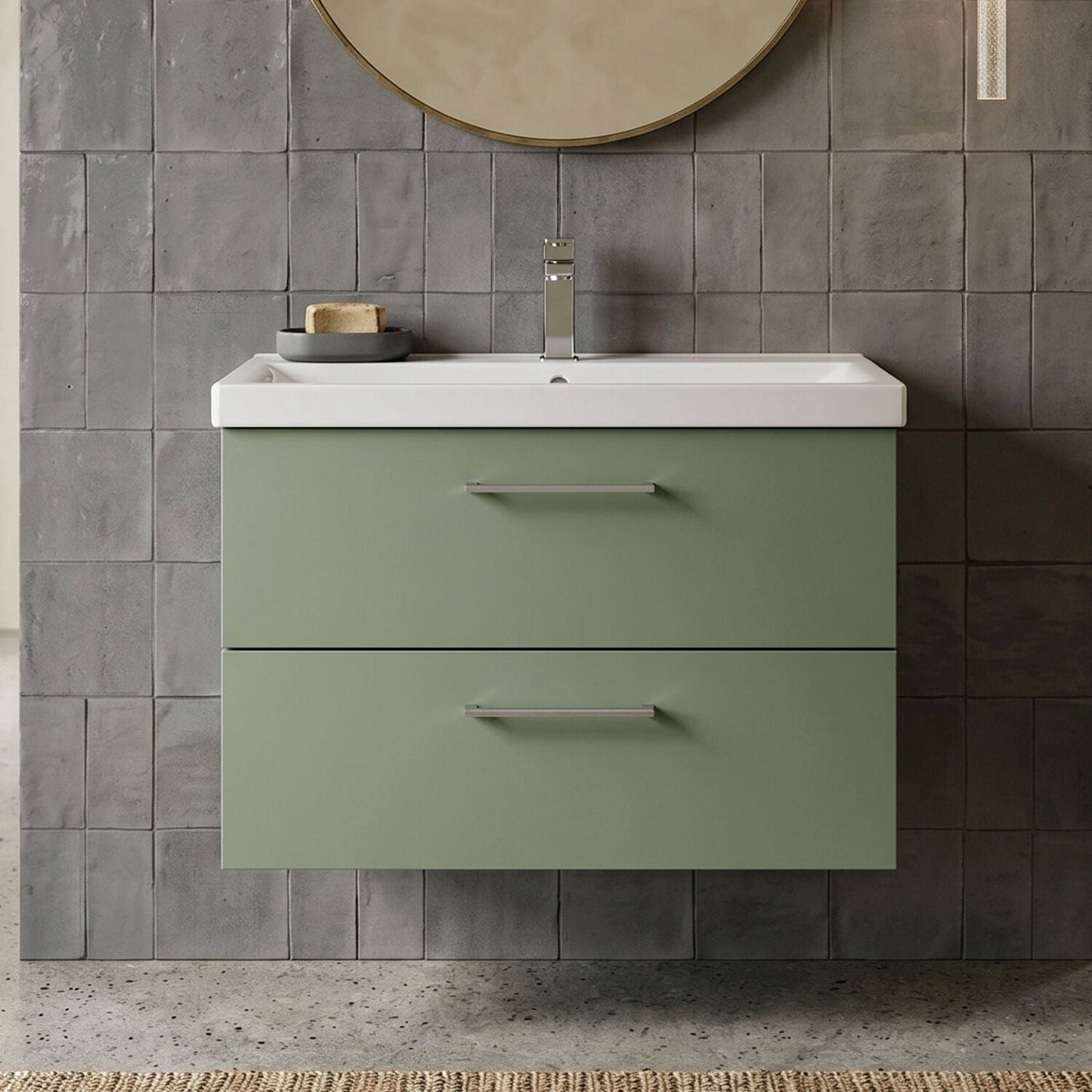 [BFLE826A] Bramshall Wall Hung 2 Drawer Vanity Unit with Mid-Edge Ceramic Basin - Choice of Colour, Handle Finish and Size - Silo