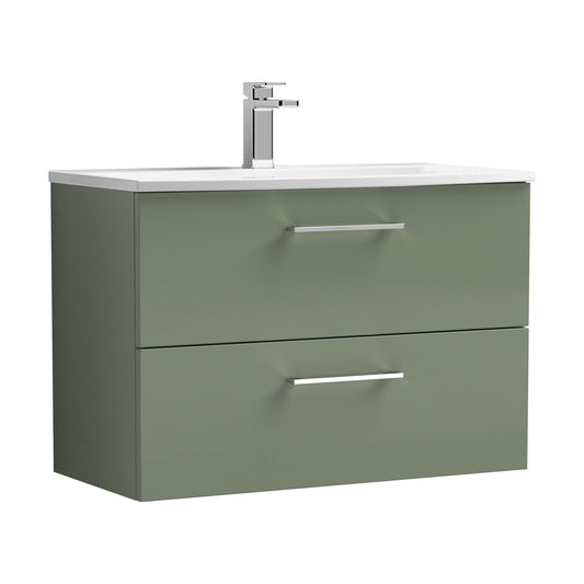 [BFLE826G] Balterley  Modern Bathroom 2 Soft Close Drawer Wall Hung Vanity Unit & Curved Basin, Satin Green, 800mm - Cutout