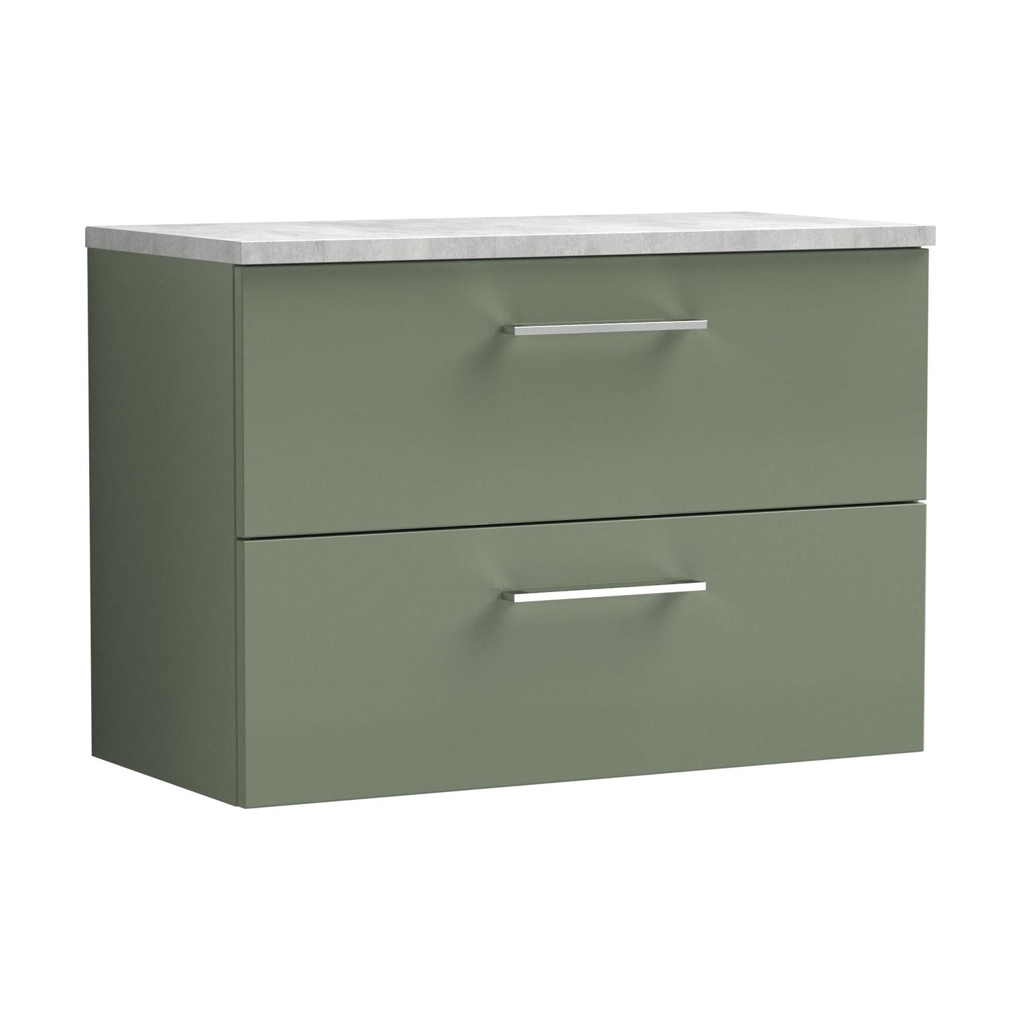 [BFLE826LBG] Balterley Level 800mm Wall Hung 2 Drawer Vanity Unit with Laminate Worktop for Modern Bathroom Storage - Satin Green - Cutout