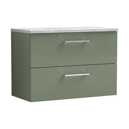 [BFLE826LBG] Balterley Level 800mm Wall Hung 2 Drawer Vanity Unit with Laminate Worktop for Modern Bathroom Storage - Satin Green - Cutout