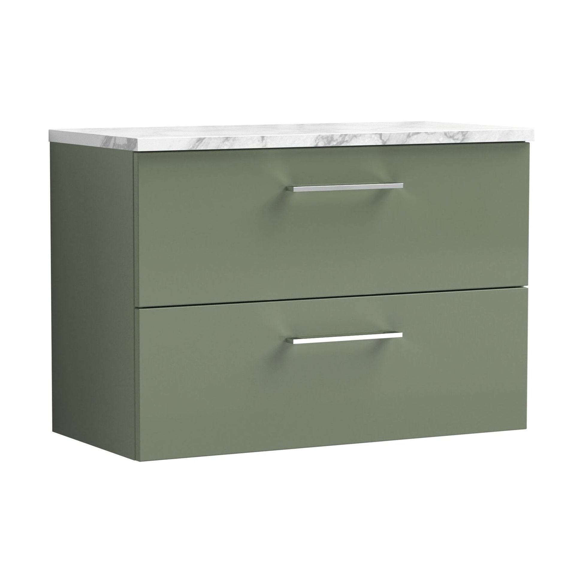 [BFLE826LCM] Balterley Level 800mm Wall Hung 2 Drawer Vanity Unit & Laminate Worktop for Modern Bathroom Storage - Satin Green - Cutout