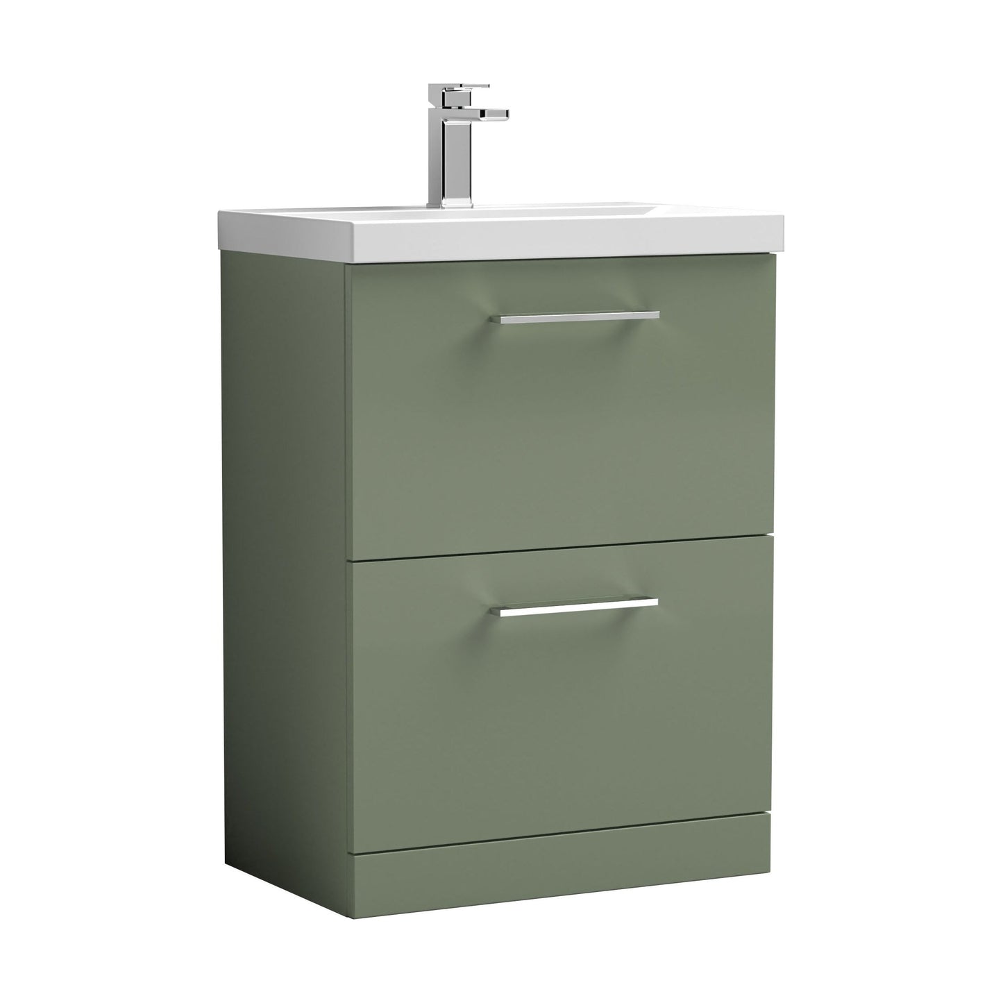 [BFLE833A] Balterley Modern Bathroom 2 Soft-Close Drawer Floor Standing Vanity Unit with Mid-Edge Basin, Satin Green, 600 mm - Cutout