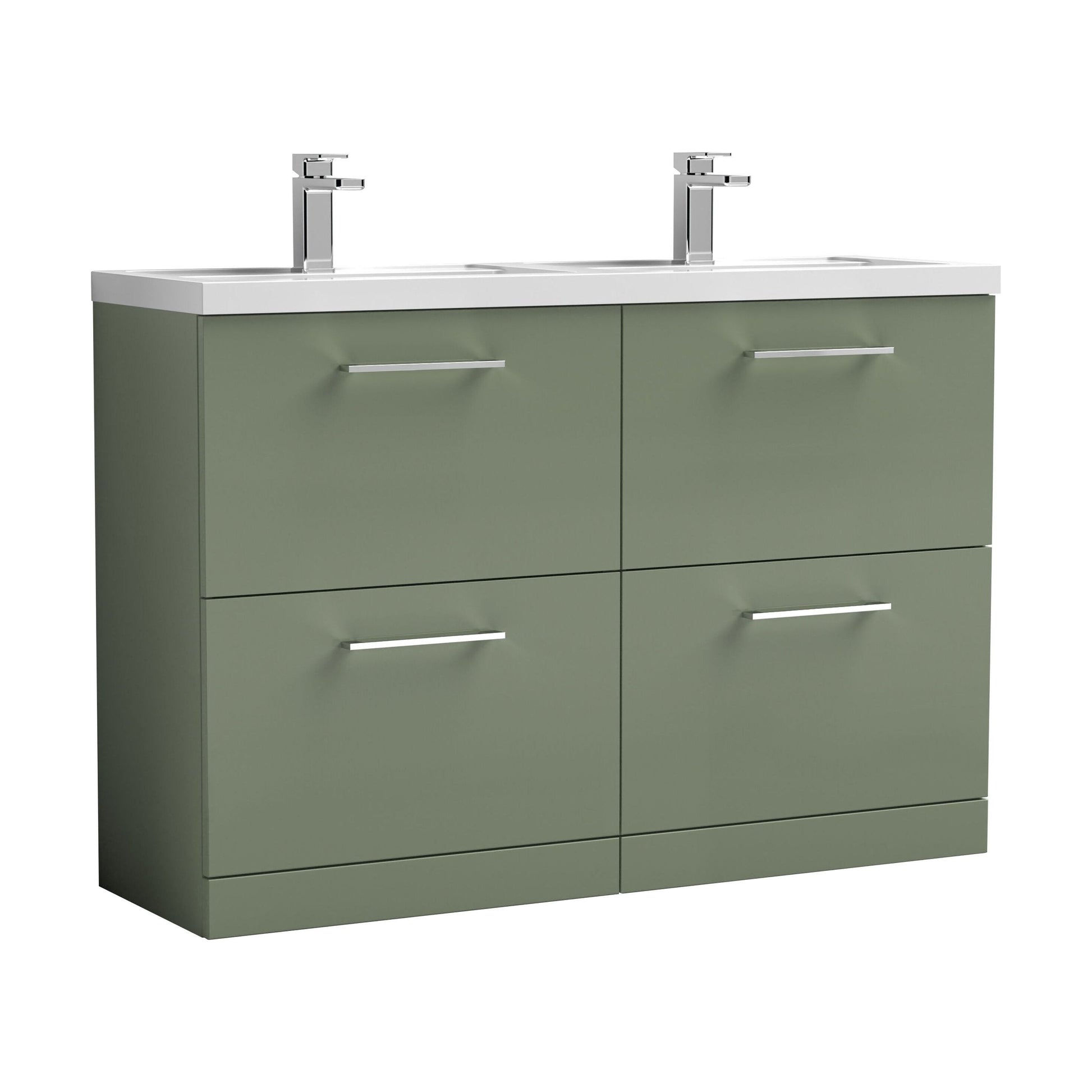 [BFLE833C2] Balterley Level 1200mm Floor Standing 4 Drawer Vanity Unit with Double Basin, Handles & Overflow for Bathroom Storage Gloss White - Cutout