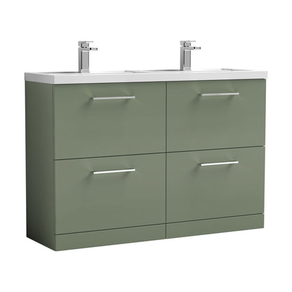 [BFLE833C2] Balterley Level 1200mm Floor Standing 4 Drawer Vanity Unit with Double Basin, Handles & Overflow for Bathroom Storage Gloss White - Cutout