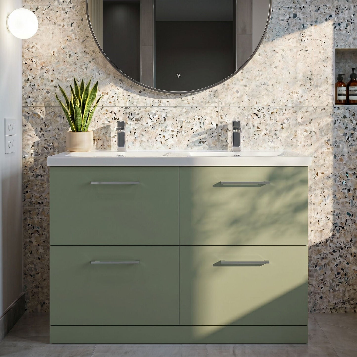 [BFLE833C2] Balterley Level 1200mm Floor Standing 4 Drawer Vanity Unit with Double Basin, Handles & Overflow for Bathroom Storage Gloss White - Silo