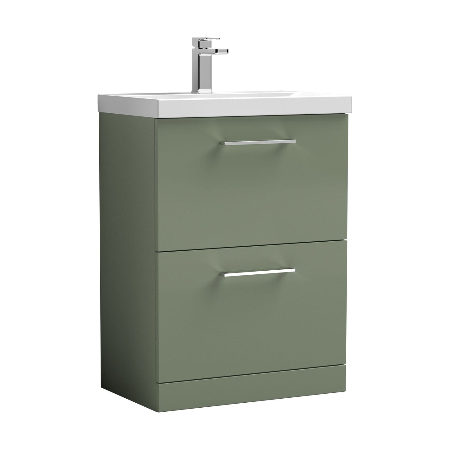 [BFLE833D] Balterley  Contemporary Bathroom 2-Drawer Floor-Standing Thin-Edge Vanity Unit Basin, Satin Green, 600mm - Cutout