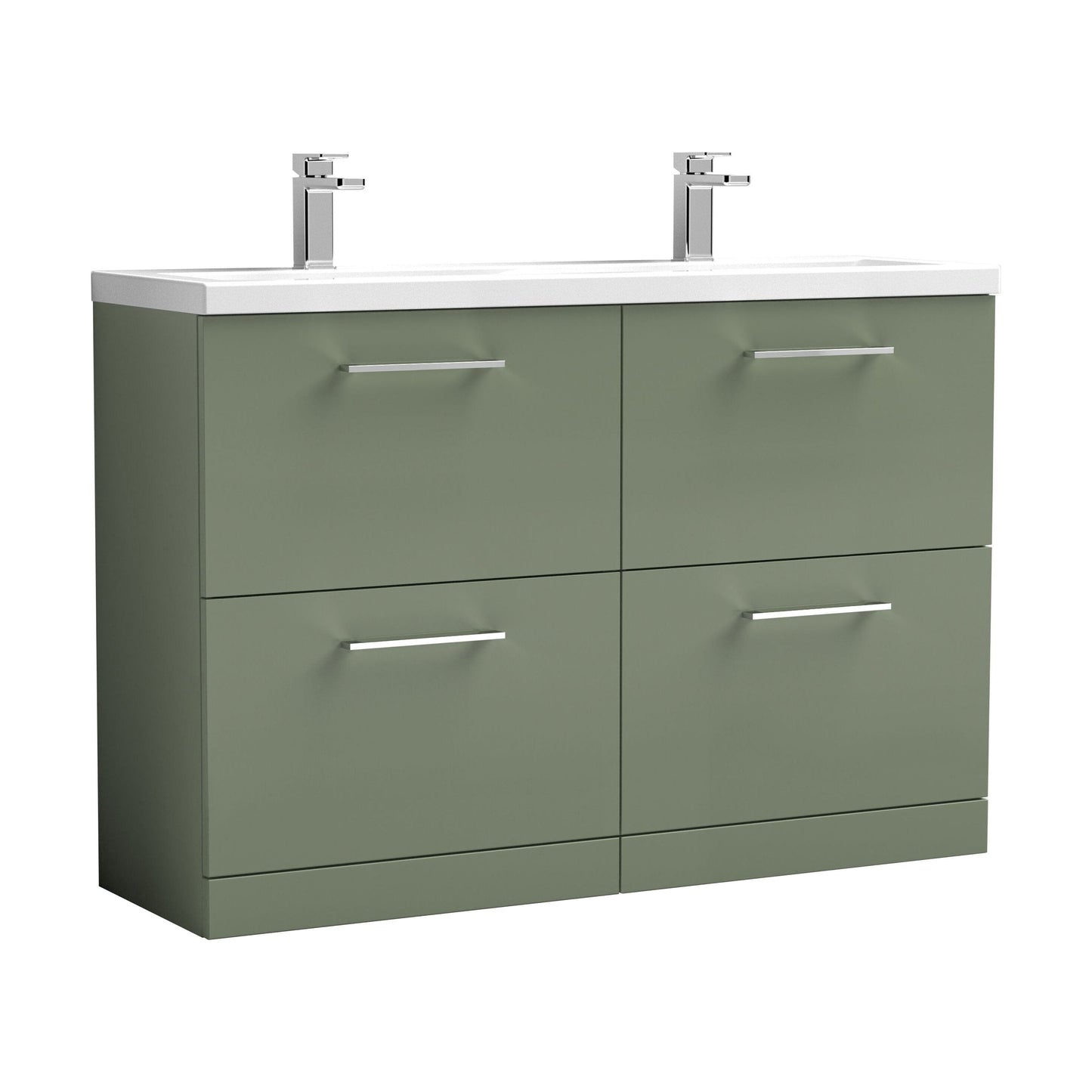 [BFLE833F2] Balterley Level 1200mm Floor Standing 4 Drawer Vanity Unit with Double Basin, Handles & Overflow for Bathroom Storage Gloss White - Cutout