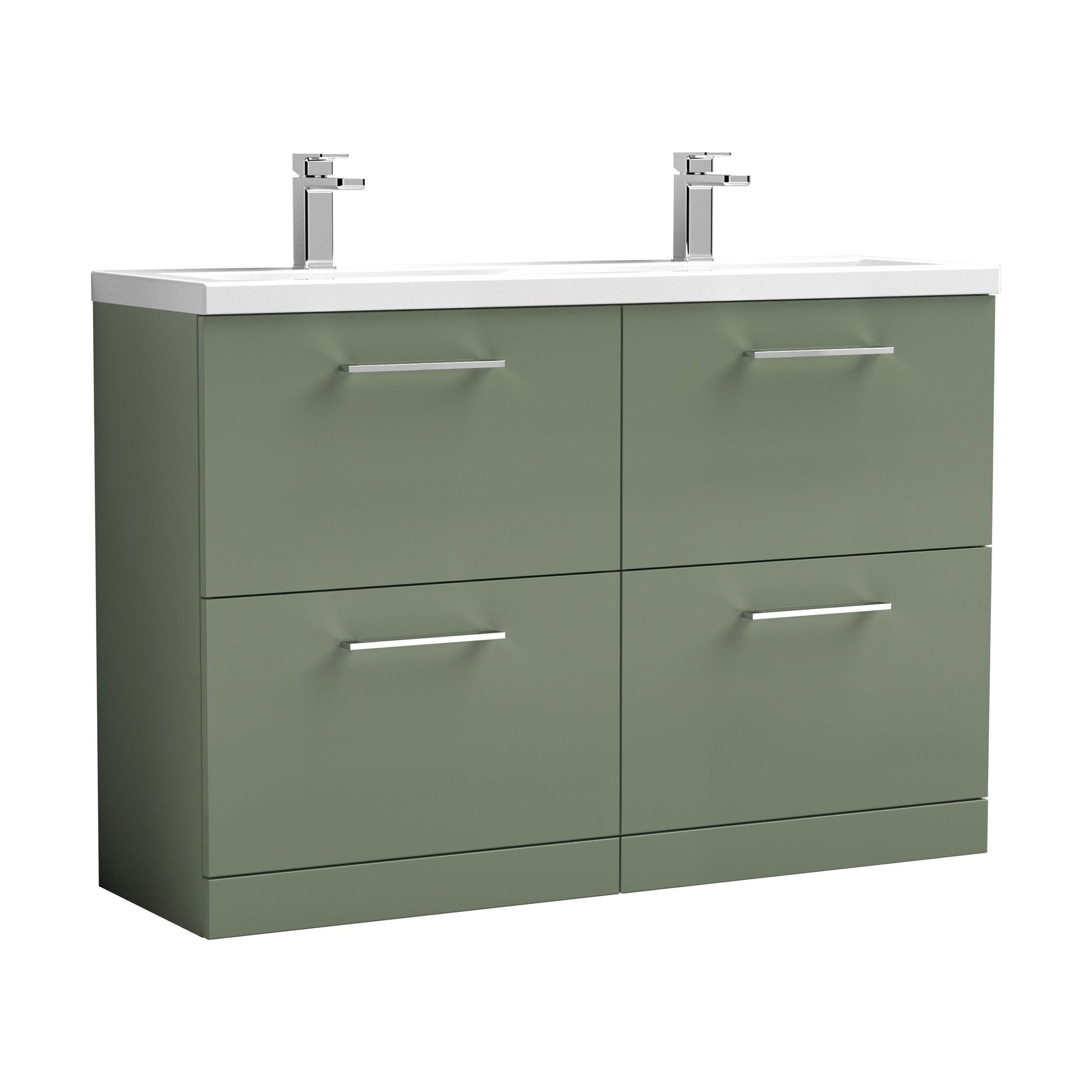 [BFLE833F2] Balterley Level 1200mm Floor Standing 4 Drawer Vanity Unit with Double Basin, Handles & Overflow for Bathroom Storage Gloss White - Cutout