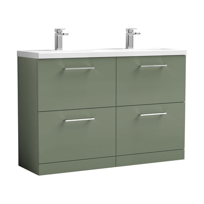 [BFLE833F2] Balterley Level 1200mm Floor Standing 4 Drawer Vanity Unit with Double Basin, Handles & Overflow for Bathroom Storage Gloss White - Cutout
