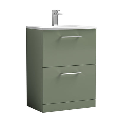 [BFLE833G] Balterley  Modern Bathroom 2 Soft Close Drawer Floor Standing Vanity Unit & Curved Basin, Satin Green, 600mm - Cutout