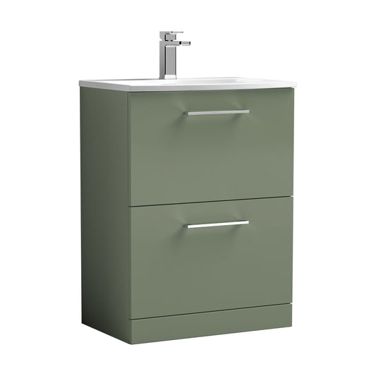 [BFLE833G] Balterley  Modern Bathroom 2 Soft Close Drawer Floor Standing Vanity Unit & Curved Basin, Satin Green, 600mm - Cutout