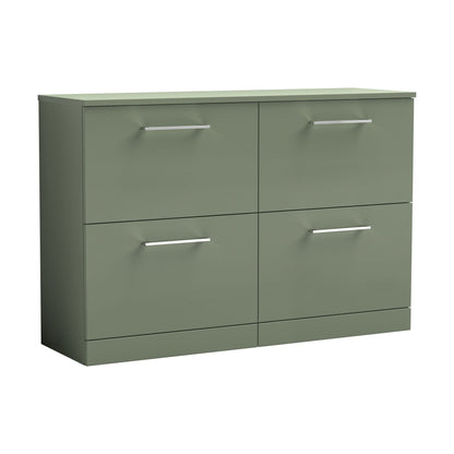 [BFLE833W2] Balterley Level Modern Bathroom 4 Drawer Floor Standing Vanity Unit with Worktop & Handles, Satin Green, 1205 mm - Cutout