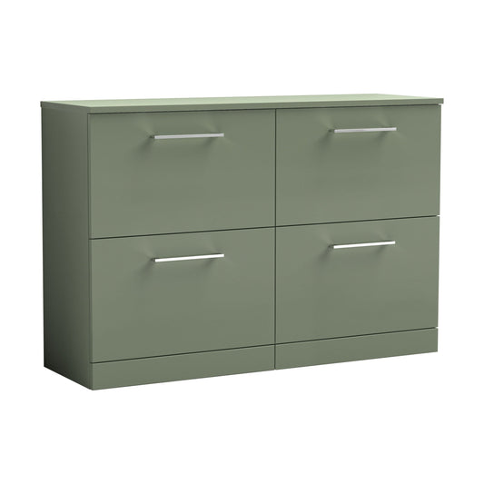 [BFLE833W2] Balterley Level Modern Bathroom 4 Drawer Floor Standing Vanity Unit with Worktop & Handles, Satin Green, 1205 mm - Cutout