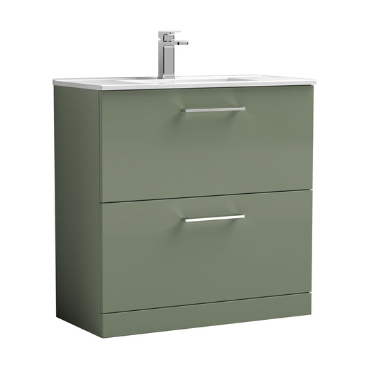 [BFLE835B] Balterley  Contemporary Bathroom 2 Soft Close Drawer & Minimalist Floor Standing Vanity Unit Basin, Satin Green, 800mm - Cutout