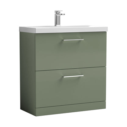 [BFLE835D] Balterley  Contemporary Bathroom 2-Drawer Floor-Standing Thin-Edge Vanity Unit Basin, Satin Green, 800mm - Cutout
