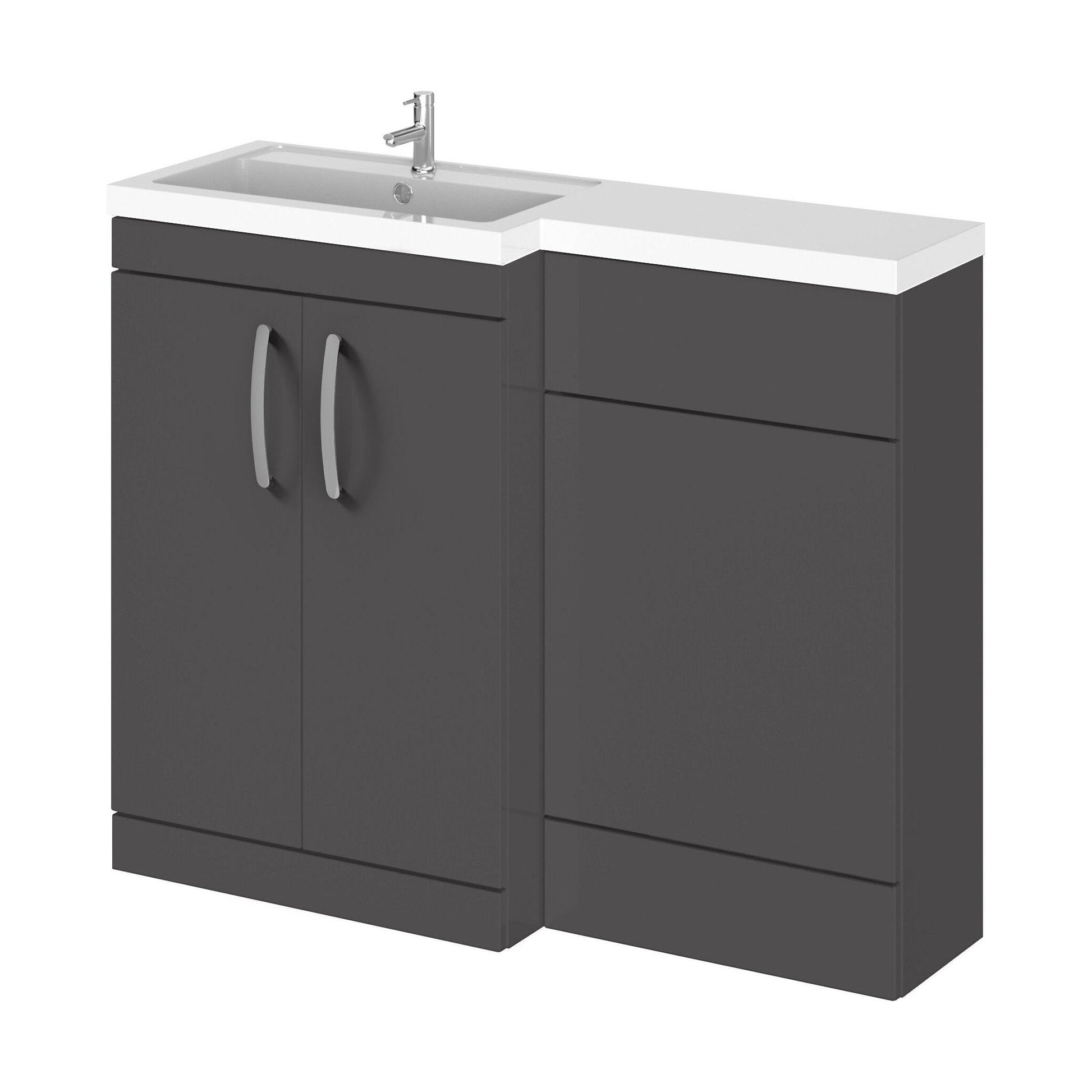[BFLE911L] Balterley Left-Hand Bathroom Vanity and WC Unit Combination with Basin - 1100mm - Gloss Grey with Chrome Handles - Cutout