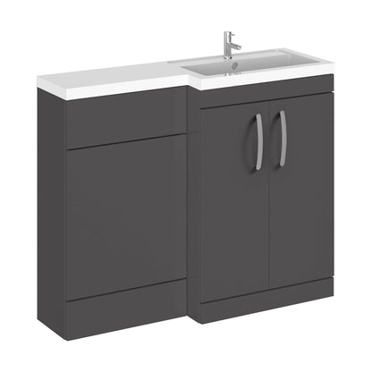 [BFLE911R] Balterley Right-Hand Bathroom Vanity and WC Unit Combination with Basin - 1100mm - Gloss Grey with Chrome Handles - Cutout