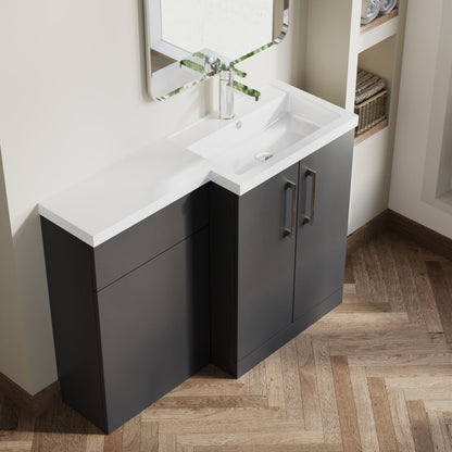 [BFLE911R] Balterley Right-Hand Bathroom Vanity and WC Unit Combination with Basin - 1100mm - Gloss Grey with Chrome Handles - Lifestyle 2