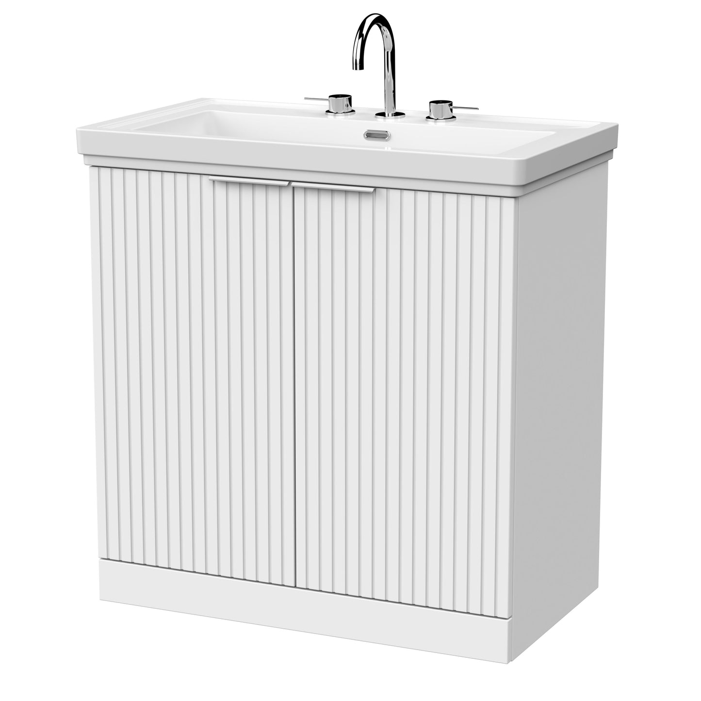 [BFLF105B] Callingwood Contemporary Floor Standing 2 Door Vanity Unit with Traditional 3 Tap Hole Fireclay Basin, Choice of Size and Colour - Cutout