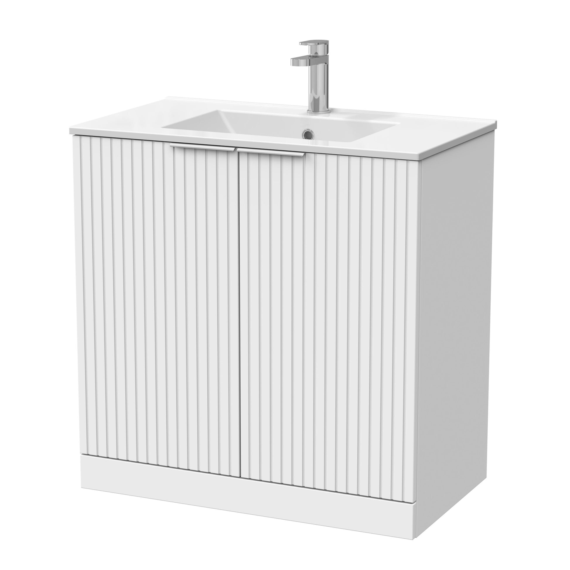 [BFLF105C] Callingwood Contemporary Floor Standing 2 Door Vanity Unit with Minimalist Ceramic Basin, Choice of Size and Colour - Cutout