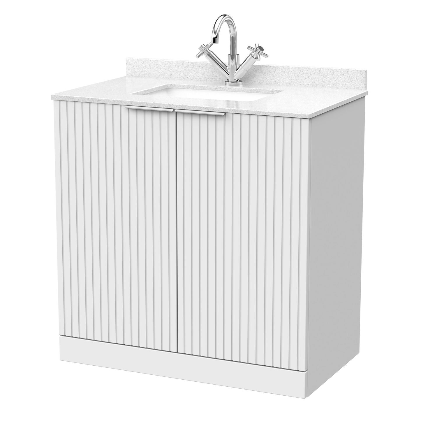 [BFLF105WS1] Callingwood Contemporary Floor Standing 2 Door Vanity Unit with Marble Worktop and Basin, Choice of Size and Colour - Cutout