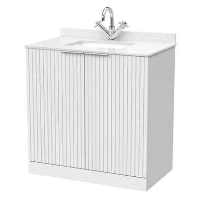 [BFLF105WS1] Callingwood Contemporary Floor Standing 2 Door Vanity Unit with Marble Worktop and Basin, Choice of Size and Colour - Cutout