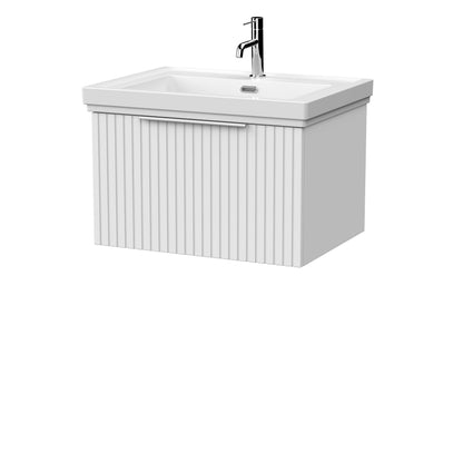 [BFLF122A] Callingwood Contemporary Wall Hung 1 Drawer Vanity Unit with Traditional 1 Tap Hole Fireclay Basin, Choice of Size and Colour - Cutout