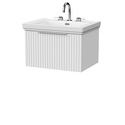 [BFLF122B] Callingwood Contemporary Wall Hung 1 Drawer Vanity Unit with Traditional 3 Tap Hole Fireclay Basin, Choice of Size and Colour - Cutout