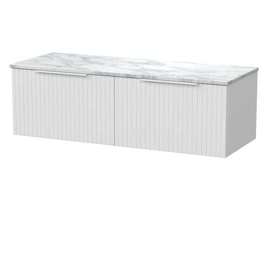 [BFLF122CMT2] Callingwood Contemporary Wall Hung 2 Drawer 1200mm Vanity Unit with Carrera Marble Worktop, Choice of Colour - Cutout