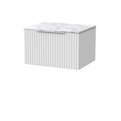 [BFLF122CMT] Callingwood Contemporary Wall Hung 1 Drawer Vanity Unit with Carrera Marble Worktop, Choice of Size and Colour - Cutout